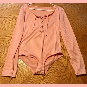 Pretty Pink Bodysuit with Lace Up Front, Size XXL